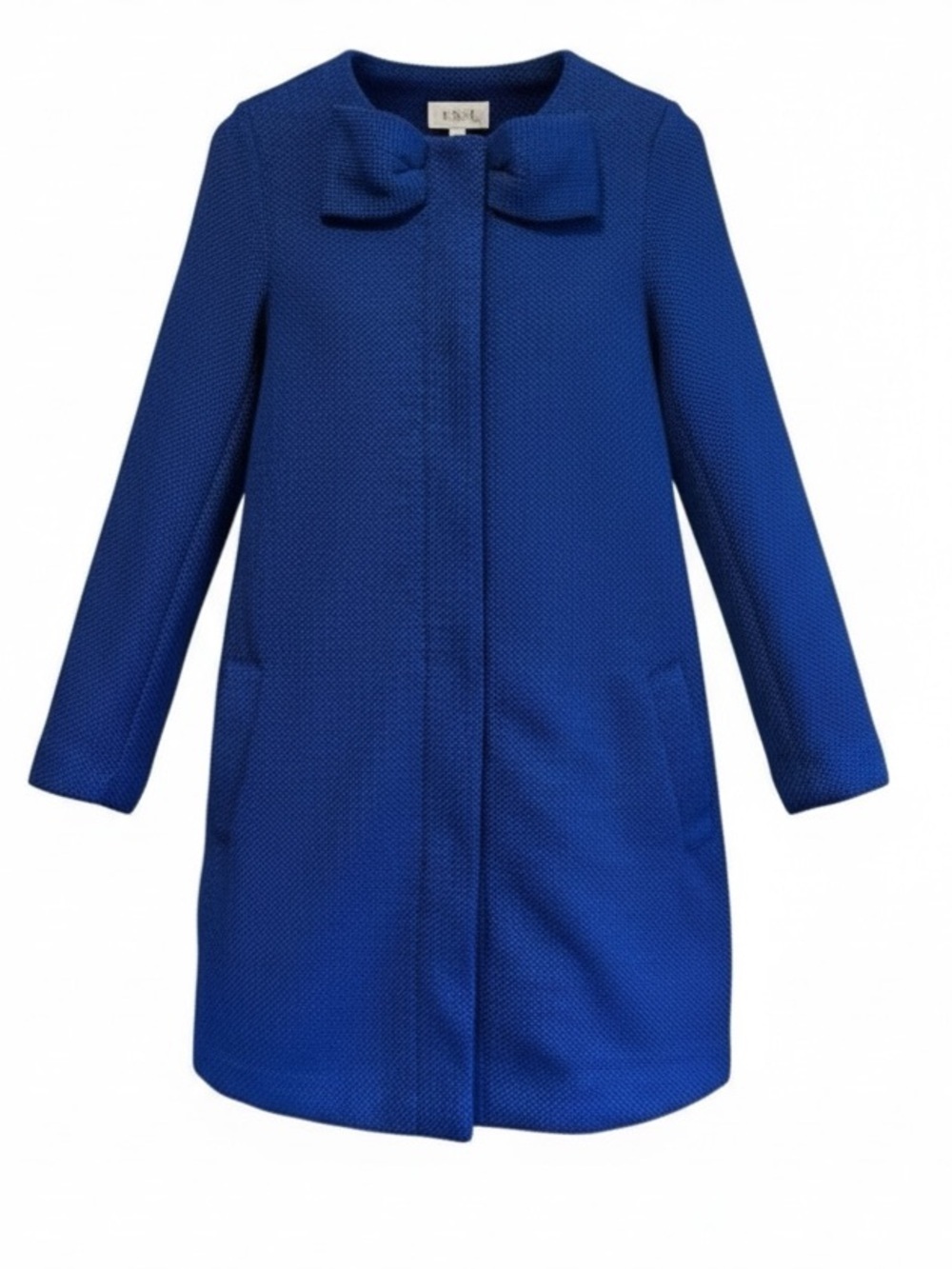 Elle Royal Blue Bow Collar Textured Coat Size Small - Picture 13 of 13